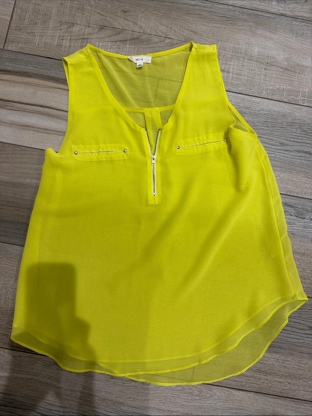mine Neon Yellow Sleeveless Zip-Front Chiffon Camisole